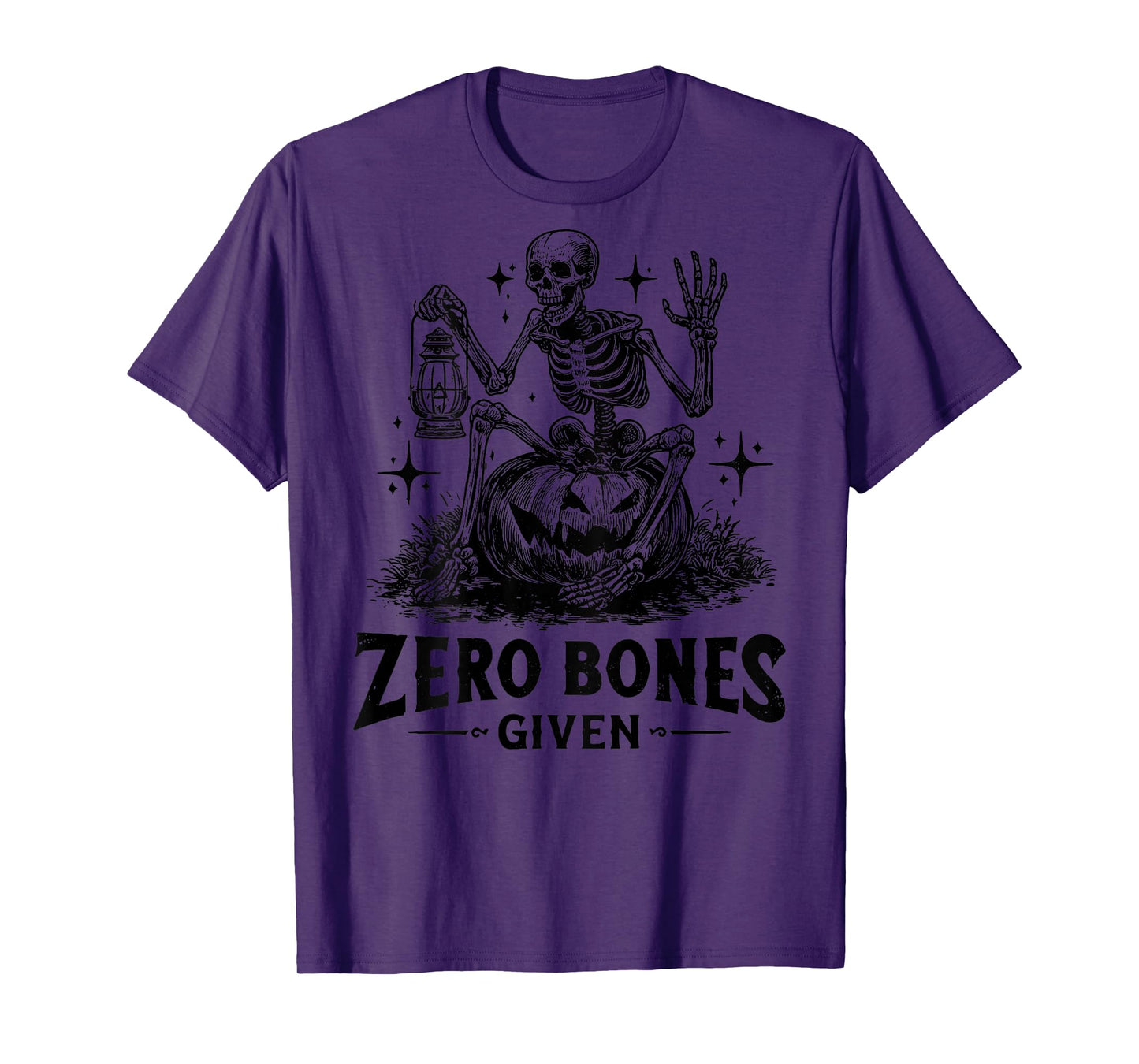 (On Back) Vintage Skeleton Halloween Zero Bones Given T-Shirt