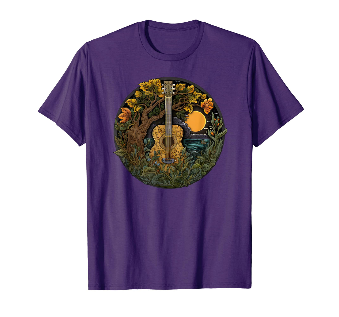 Acoustic Guitar Tree Guitarist Landscape Nature Music Lover T-Shirt