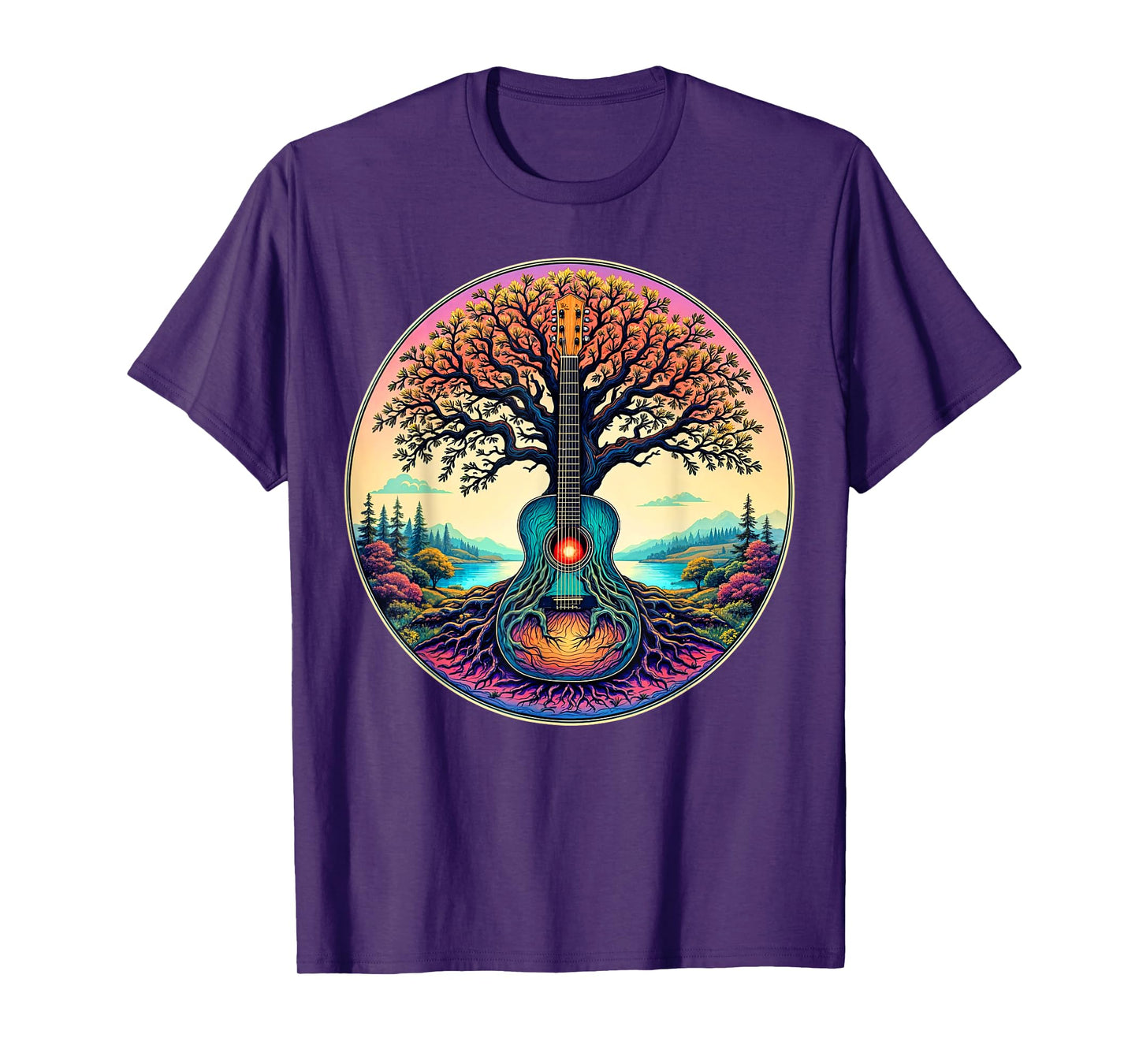 Acoustic Guitar Tree of Life Lake & Forest Nature Guitarist T-Shirt
