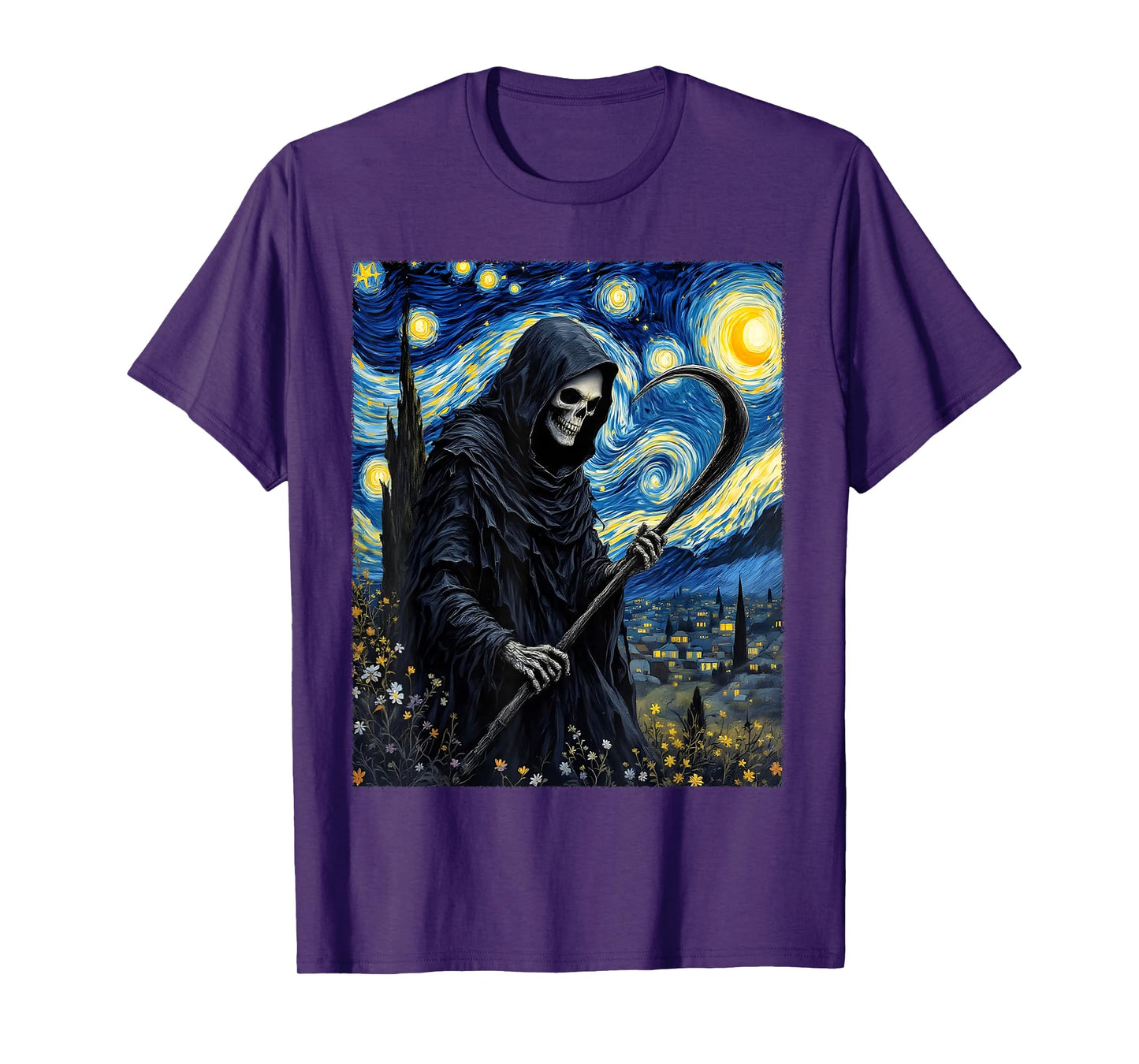 Halloween Grim Reaper Van Gogh Starry Sky Party Costume T-Shirt