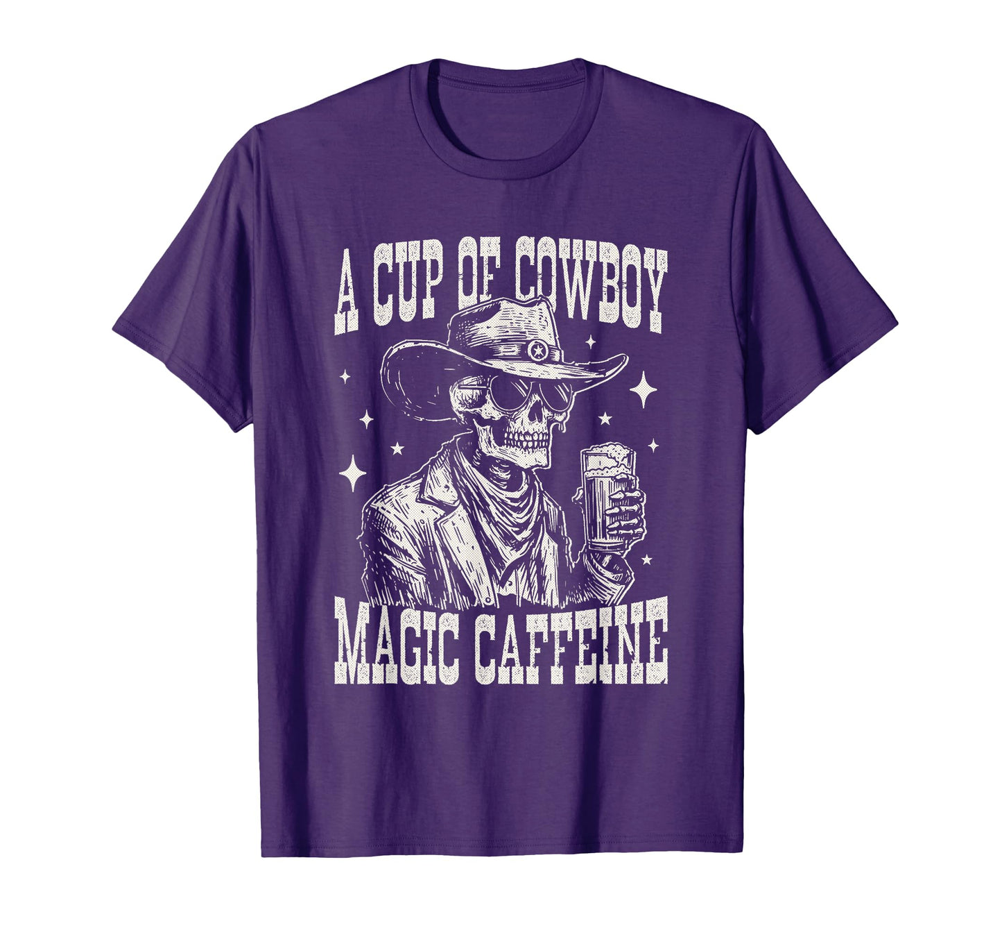 A Cup of Cowboy Magic Caffeine Skeleton Coffee Western Retro T-Shirt