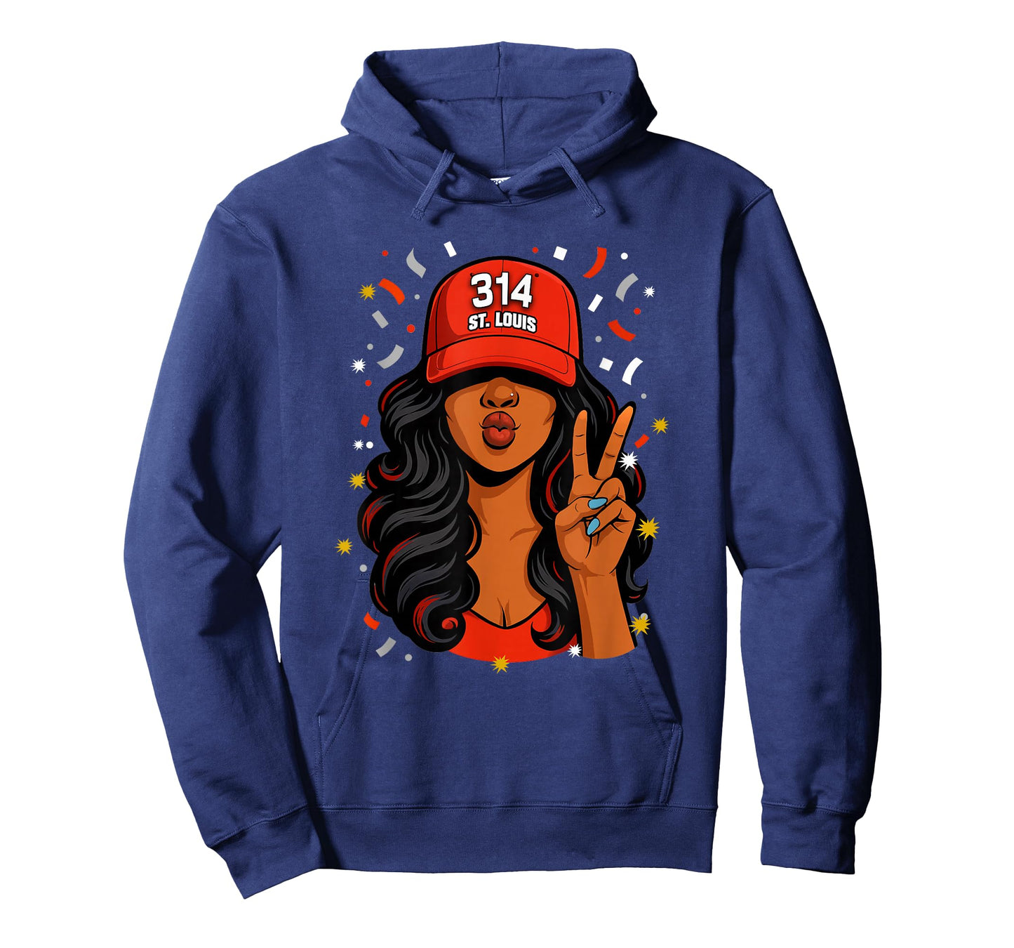 St. Louis 314 Black Woman Wearing Red Hat T-Shirt - Hoodie | Navy