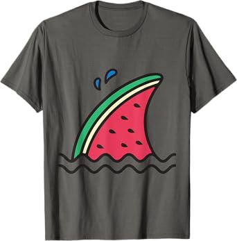 Kawaii Watermelon Shark Fin Funny Family Summer Vacation T-Shirt for Men Women Girls Kids