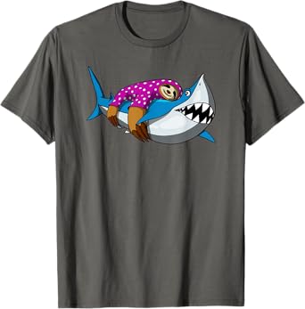 Lazy Sloth With Pajama Riding Ocean Shark T-Shirt T-Shirt