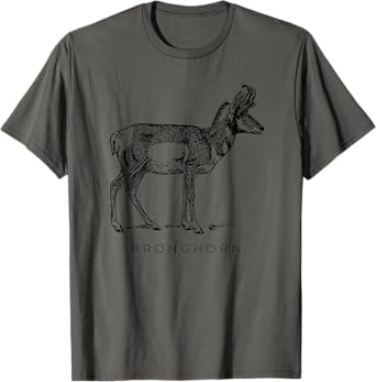 American Antelope Looks Like Art Drawing Pronghorn T-Shirt, Boys, Unisex-Adults, Short Sleeve, Grey, S, Classic Fit, Cotton 90% Polyester 10%