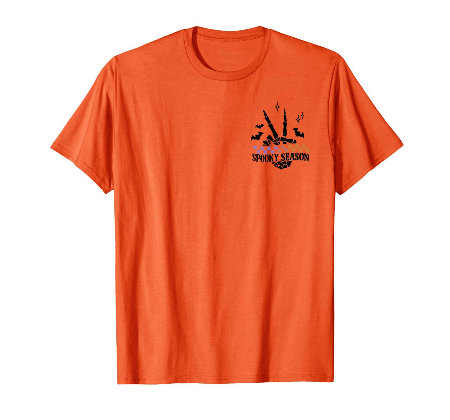 (2 Sided) Spooky Season Skeleton Halloween Retro Checkered T-Shirt