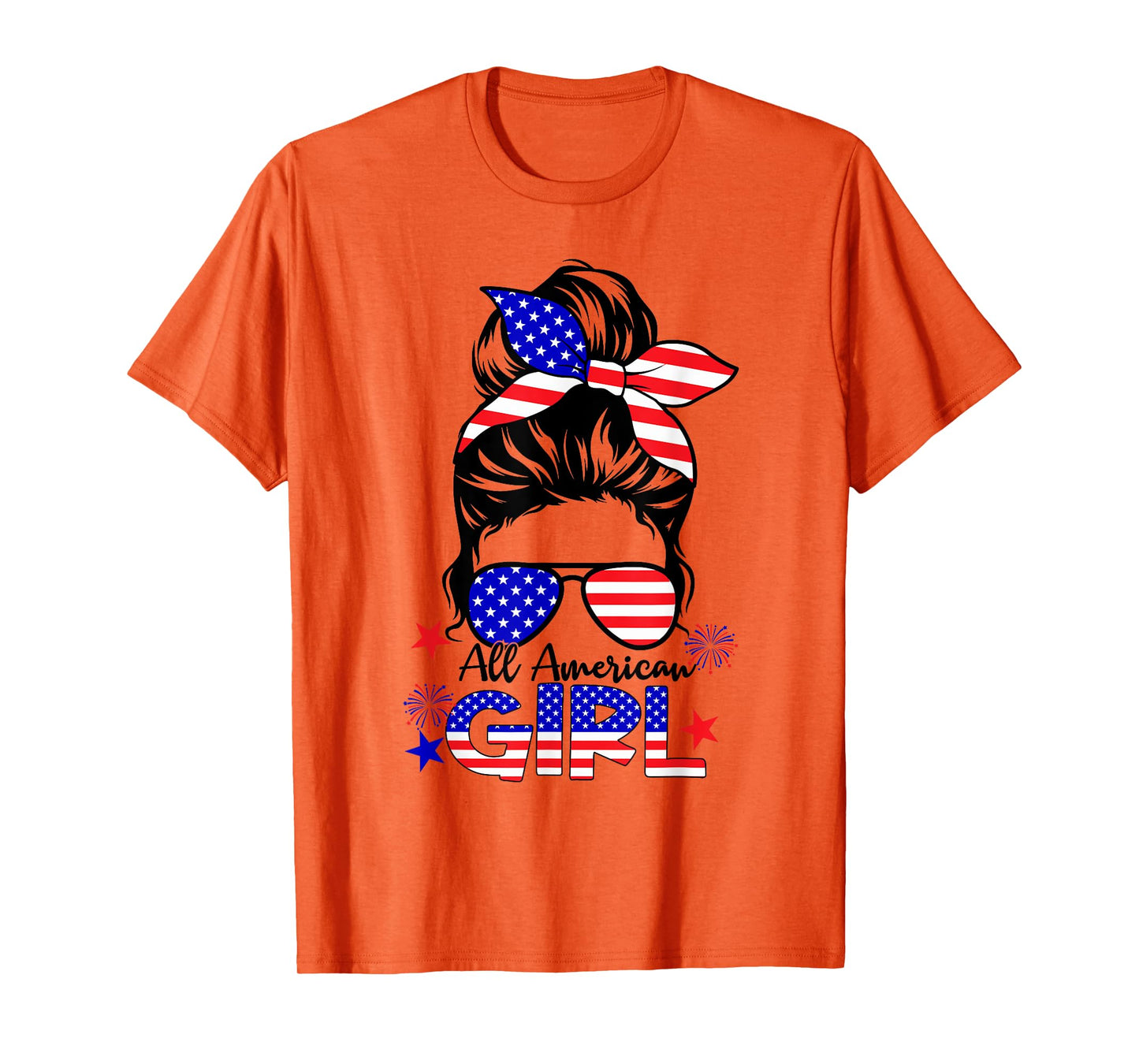 4th of July All American Girls Messy Bun T-Shirt