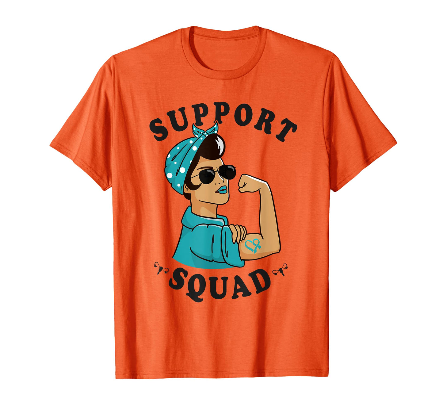 "Support Squad" Teal Ribbon Bandana Women Ovarian Cancer T-Shirt