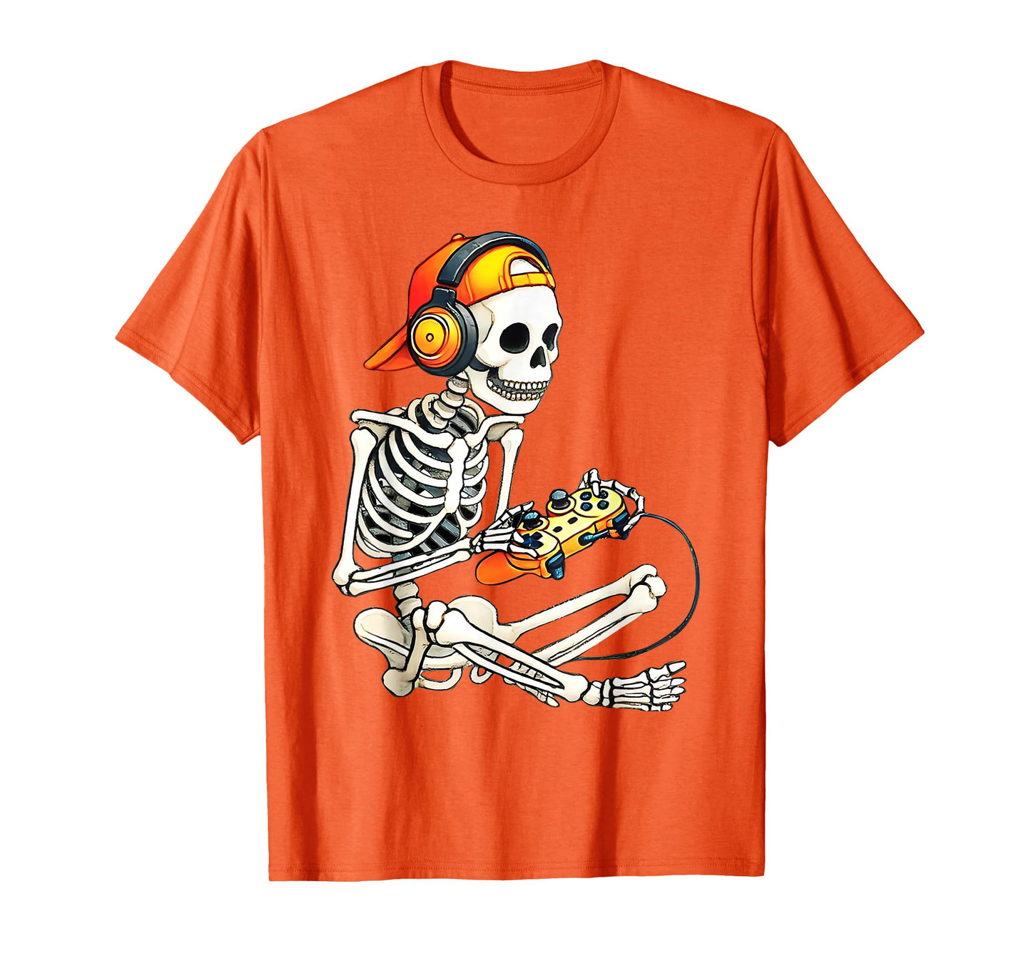 Retro Skeleton Playing Video Games Halloween Gaming Boy T-Shirt