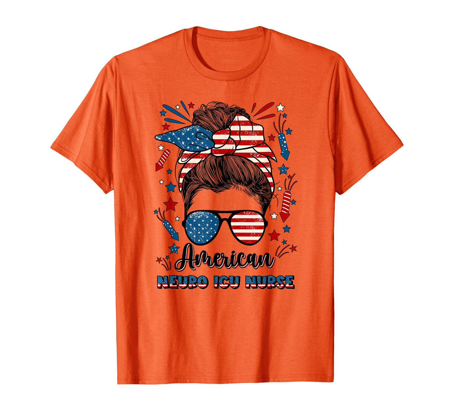 4th Of July Neuro ICU Nurse American Flag Neuro ICU Nursing T-Shirt for Women Men