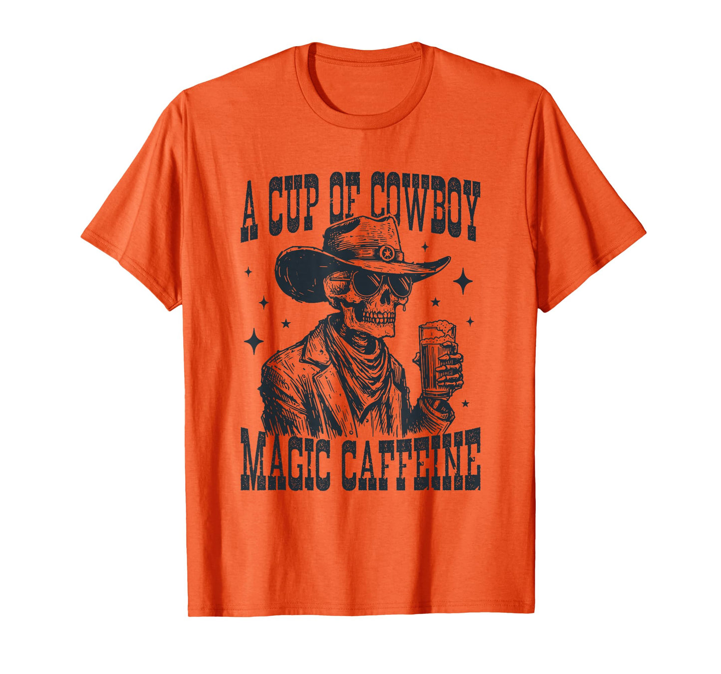 A Cup of Cowboy Magic Caffeine Skeleton Coffee Western Retro T-Shirt