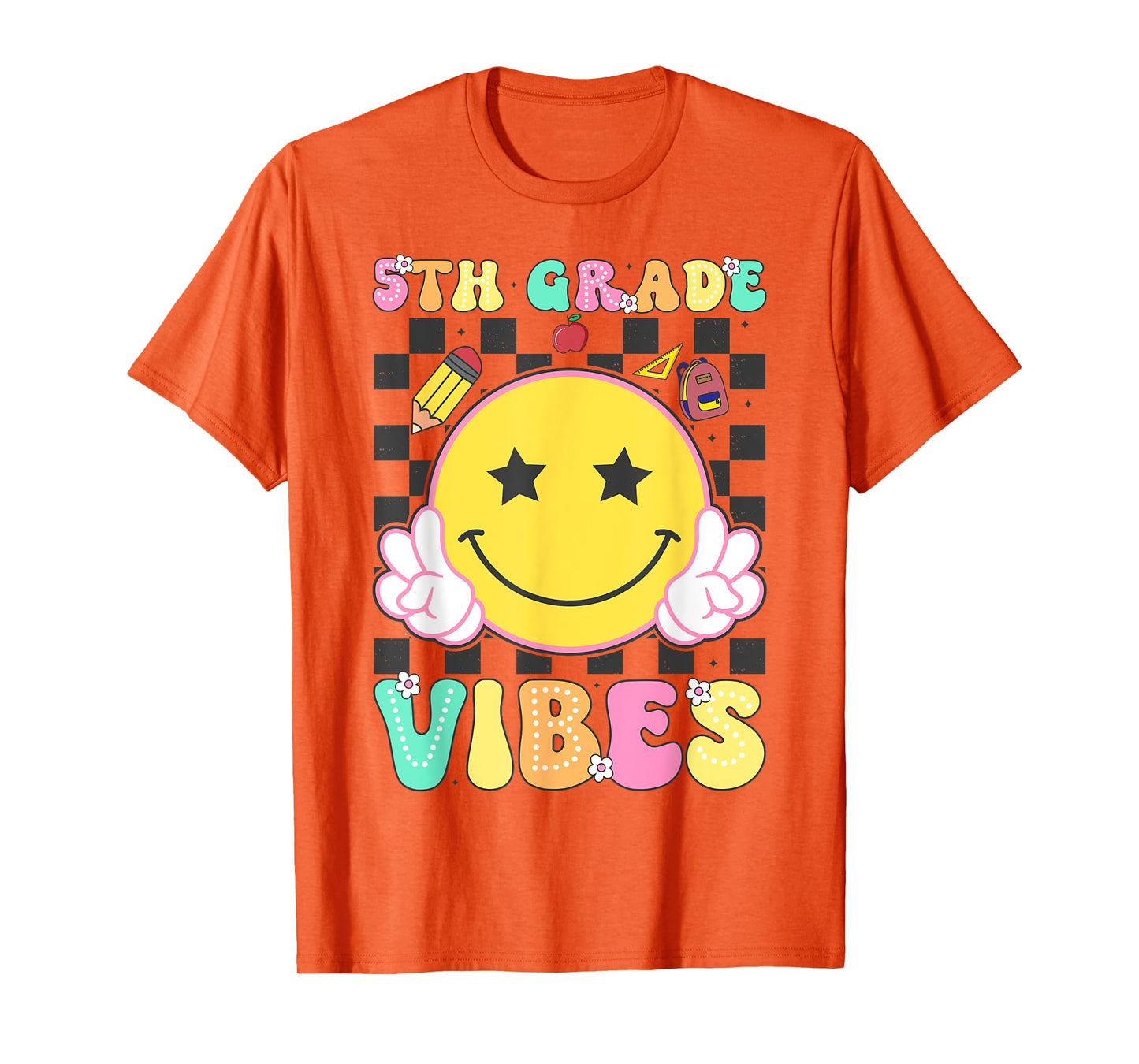 5th Grade Vibes Girls Smile Face Back to School Fifth Grade T-Shirt