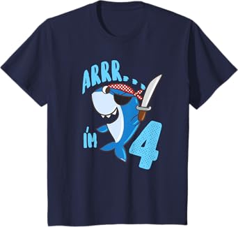 Kids 4th Birthday Gift Idea Boys Shark Pirate 4 Years T-Shirt