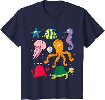 Beach Sea Creatures Ocean Animals Turtle Octopus Fish Girls T-Shirt