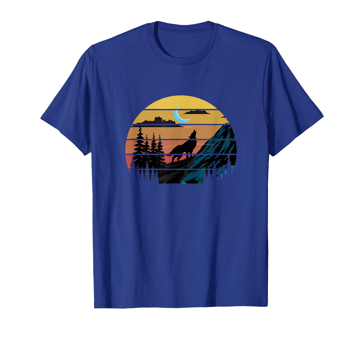 Retro Wolf Mountains Moon | Forest Nature | Wildlife T-Shirt