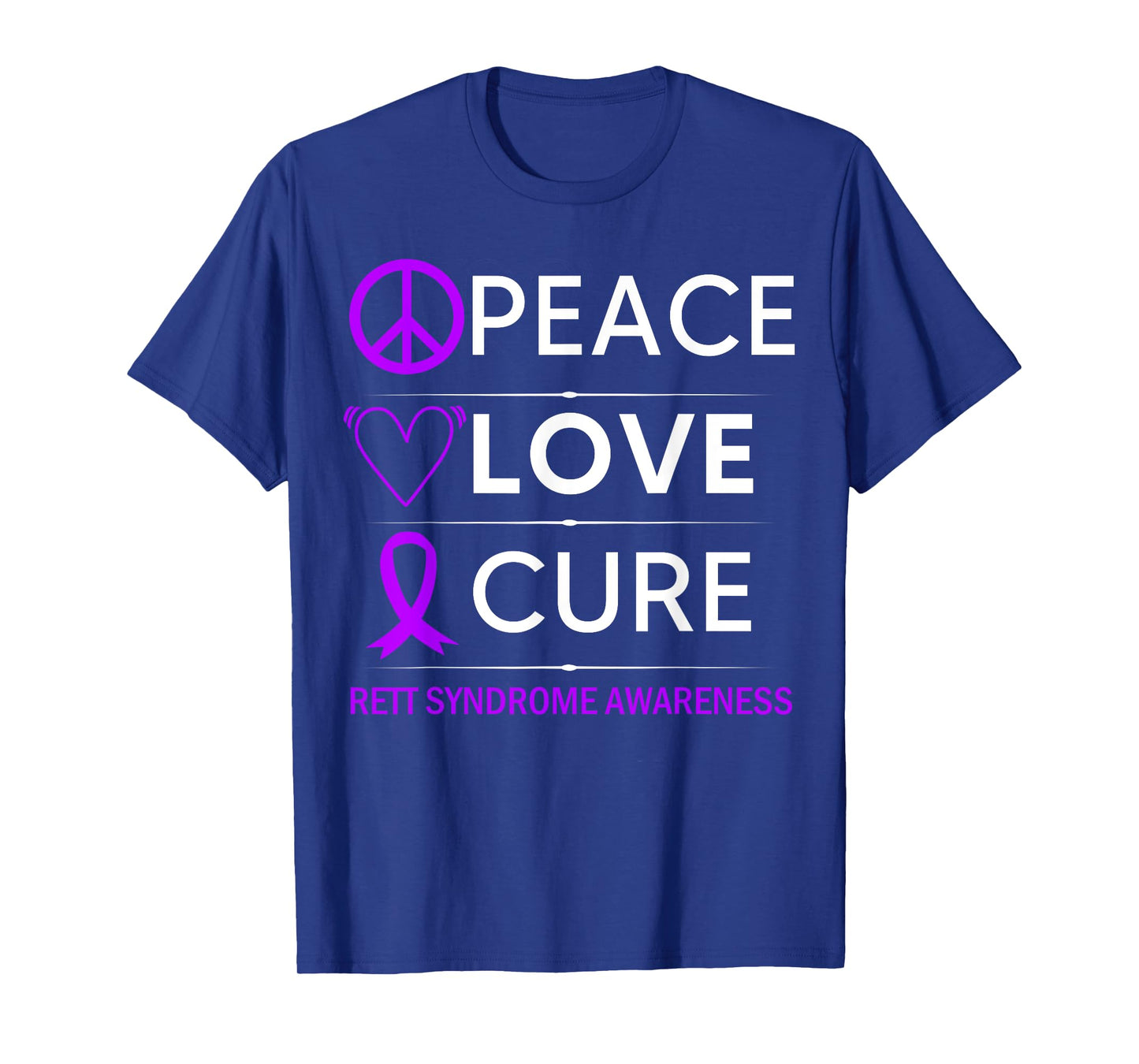Rett Syndrome Awareness Peace Love Cure Purple Ribbon T-Shirt