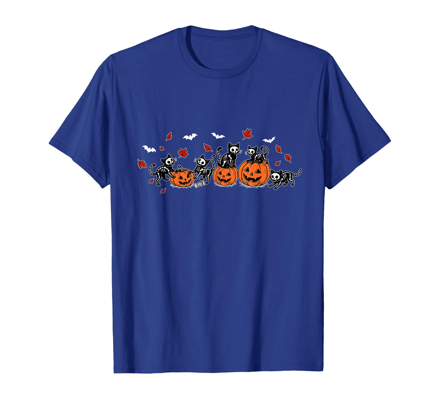 Skeleton Black Cat Halloween Pumpkin Cat Fall Autumn Cat Mom T-Shirt
