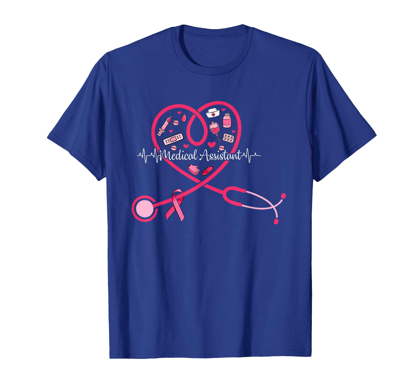 Medical Assistant Pink Stethoscope Heart Pink Breast Cancer T-Shirt