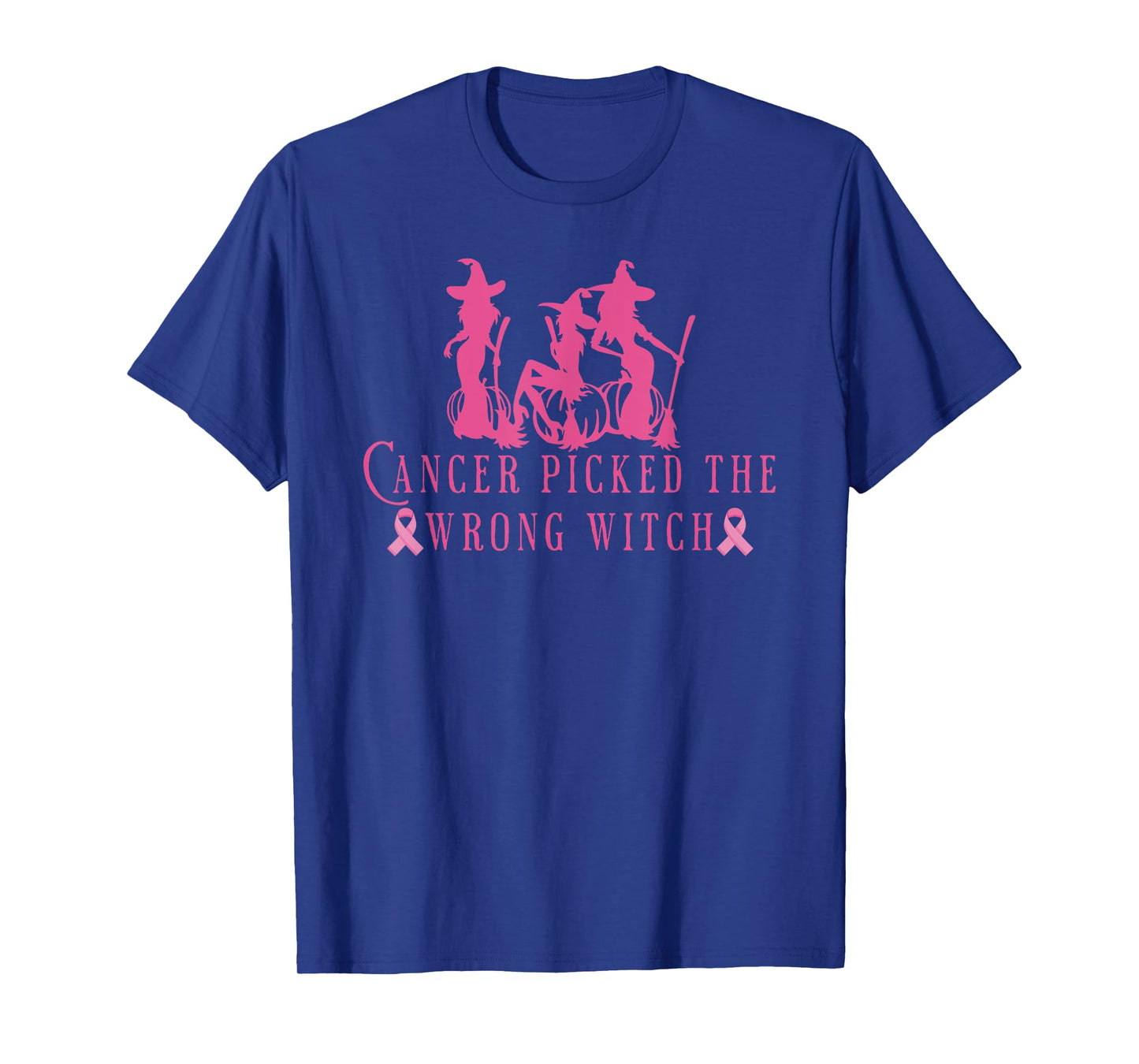 Breast Cancer Halloween Cancer Picked the Wrong Witch Pink T-Shirt