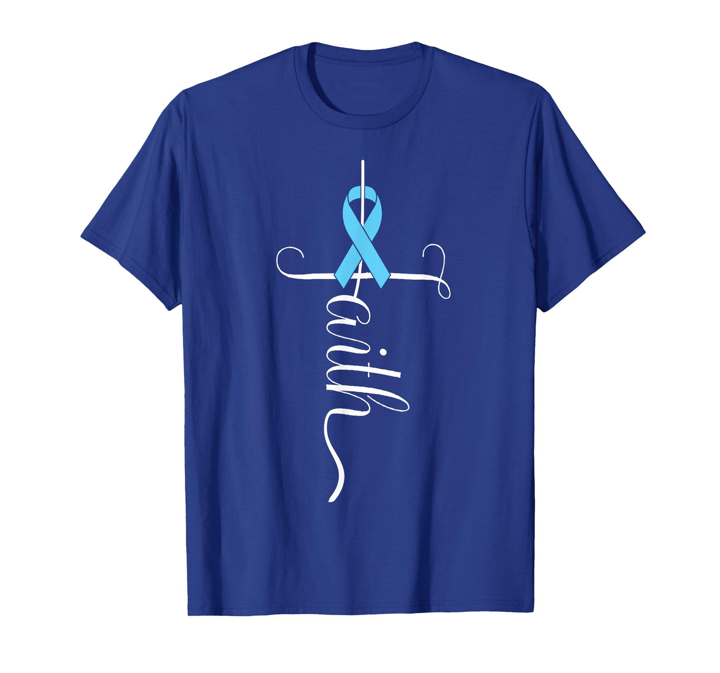 Prostate Cancer Awareness Light Blue Ribbon Faith Survivor T-Shirt