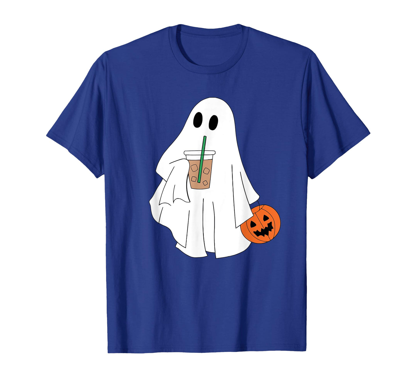Cute Ghost Drinking Coffee Halloween Ghost Ice Coffee Womens T-Shirt