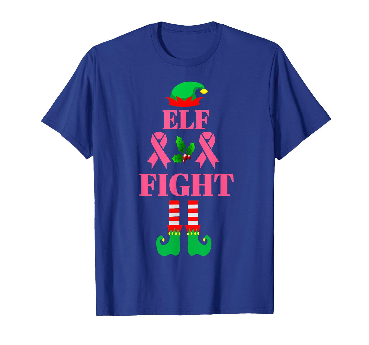 Fight Breast Cancer Elf Matching Family Group Christmas T-Shirt