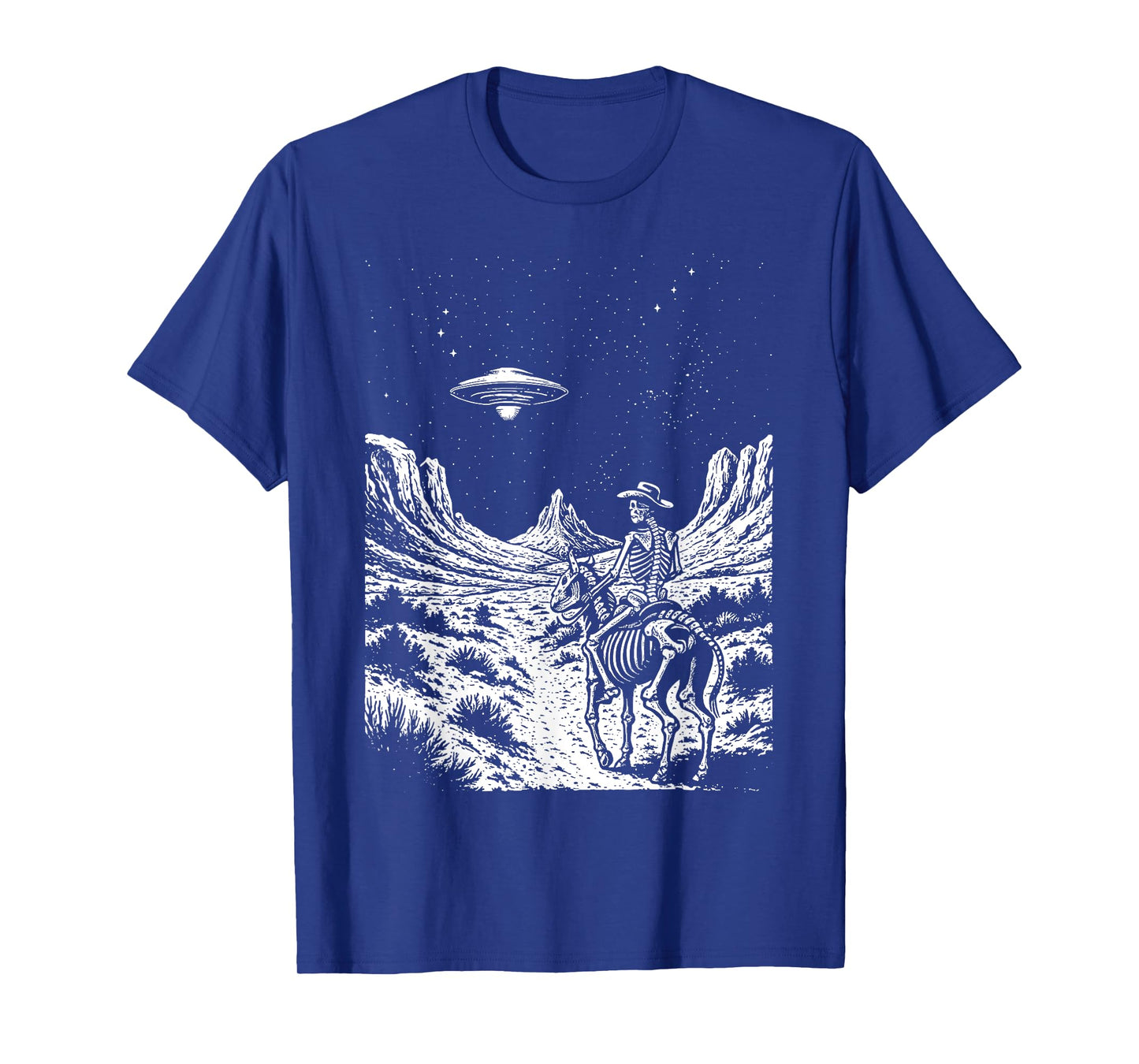 Skeleton Cowboy Alien UFO Western Desert Aesthetic Men Women T-Shirt