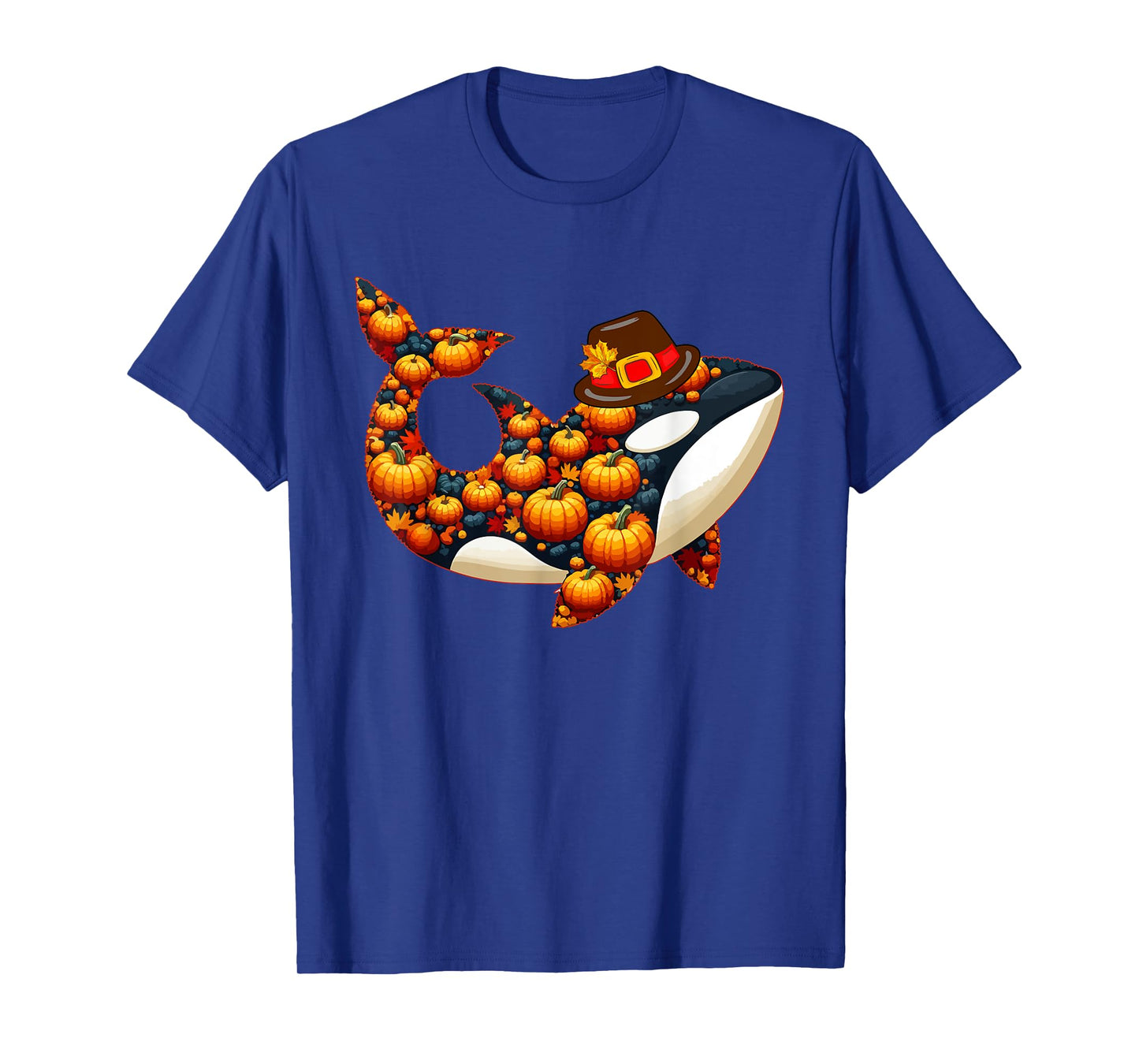 Fall Leaves Pumpkins Orca Cute Shape Thanksgiving Animal T-Shirt