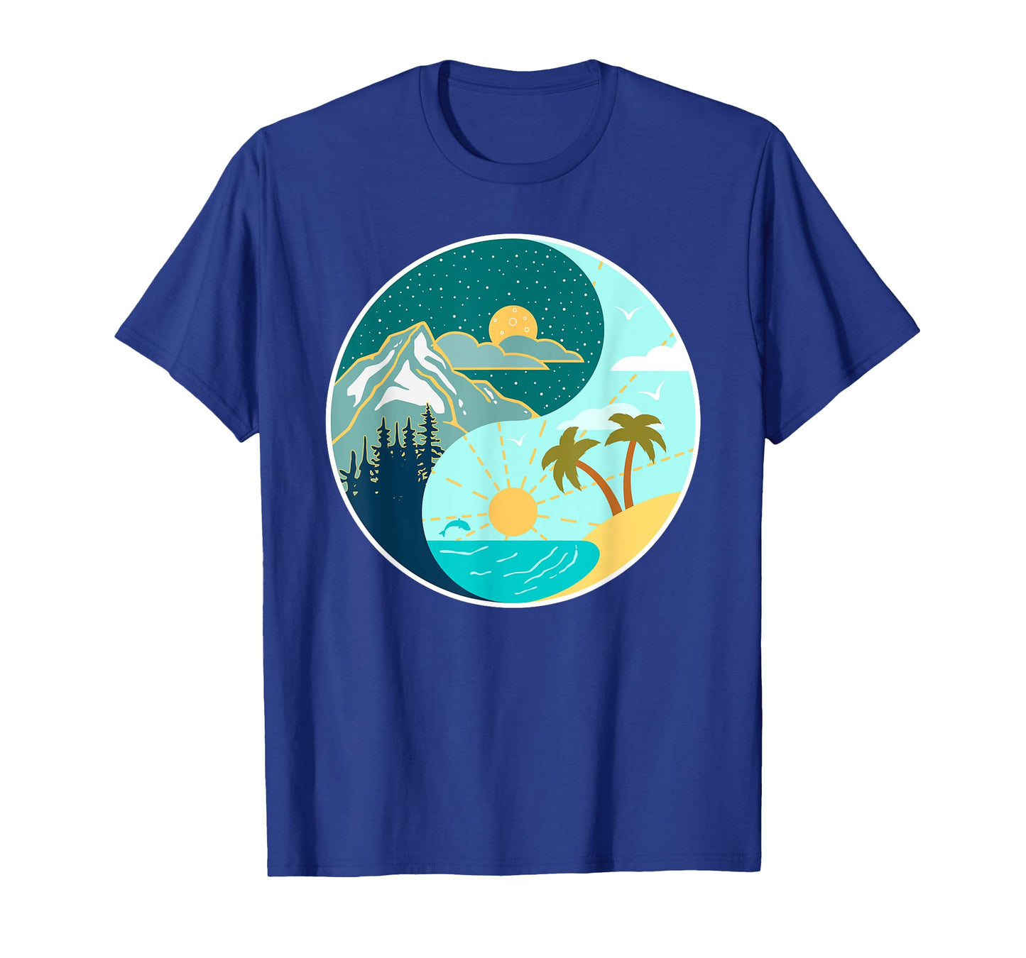 Ying Yang Mountains and Beach Landscape design Men Women Kids T-Shirt