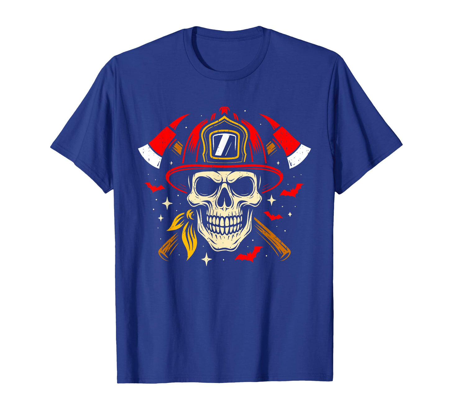 Fireman Skull Firefighter Skeleton Lazy Halloween Costume T-Shirt
