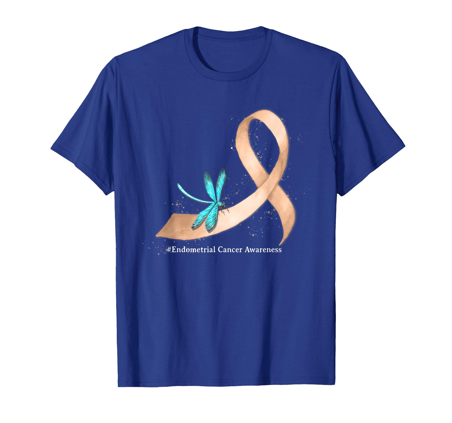 Hippie Dragonfly Peach Ribbon Endometrial Cancer Awareness T-Shirt