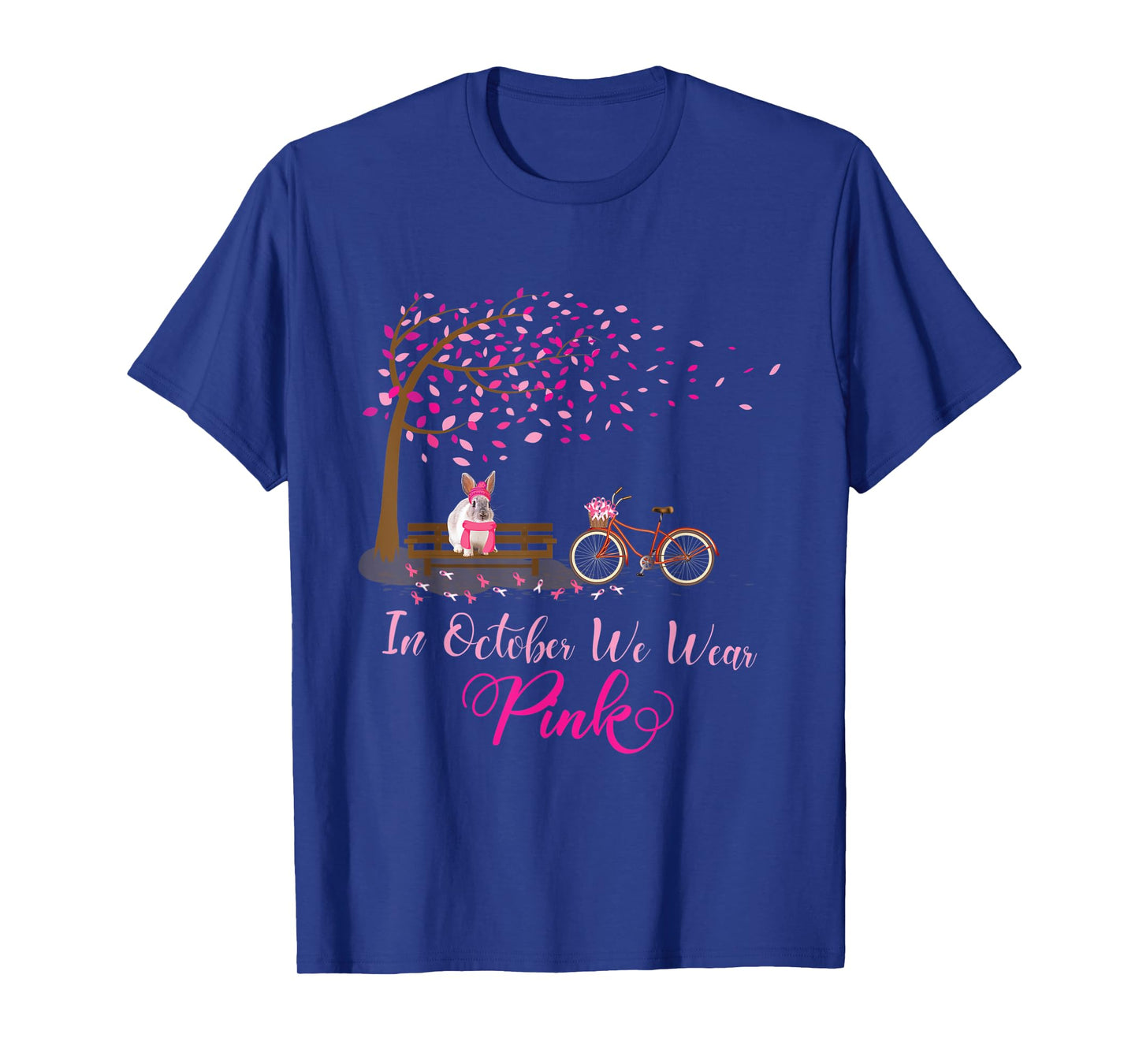 In October We Wear Pink Rabbit Fall Leaves Breast Cancer T-Shirt