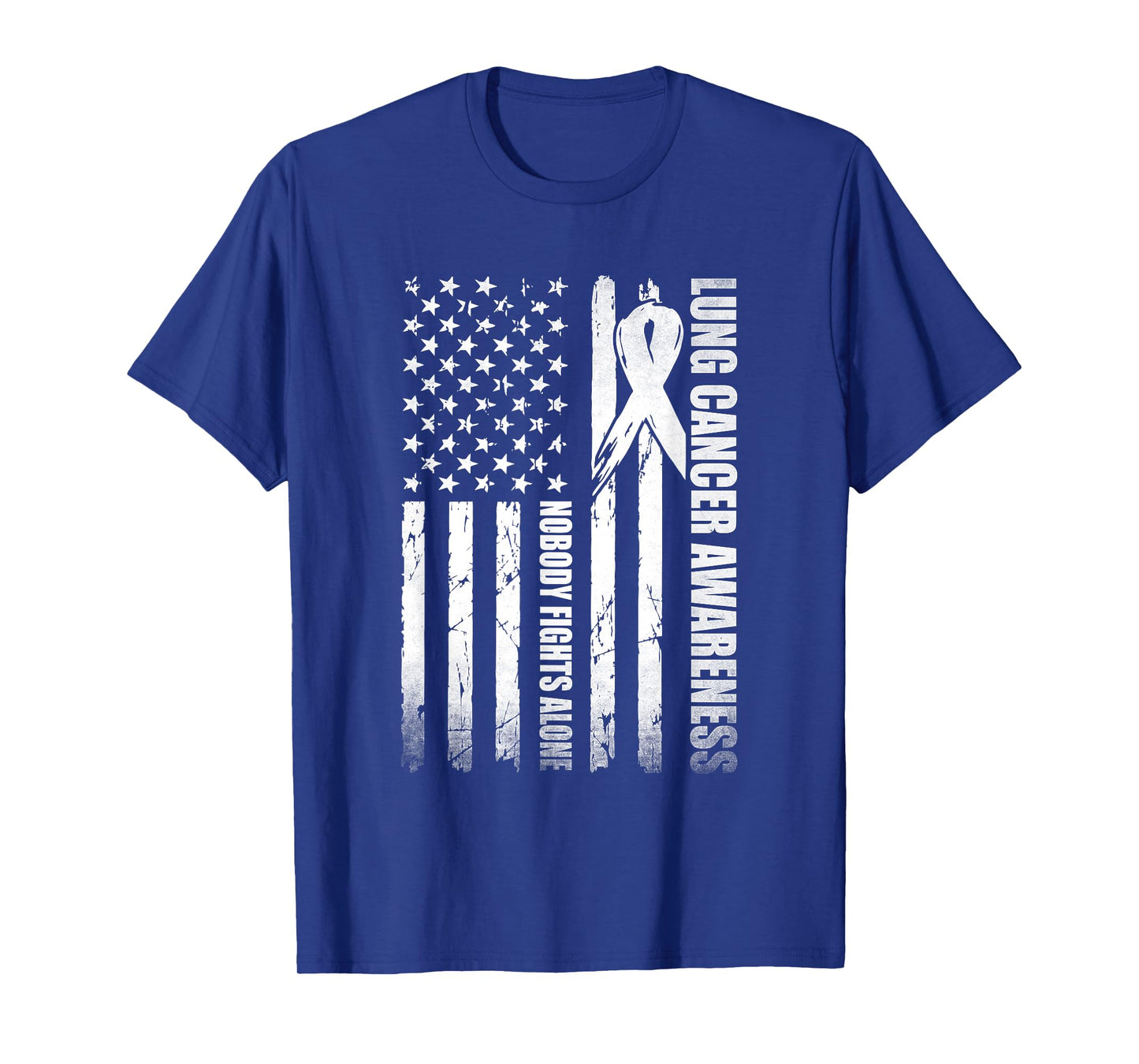 Lung Cancer Awareness American Flag White Ribbon Men Women T-Shirt