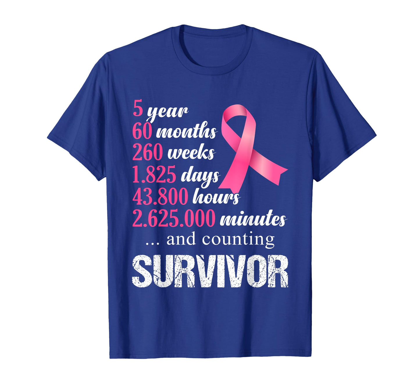5 Year Survivor Breast Cancer Awareness Pink Ribbon T-Shirt