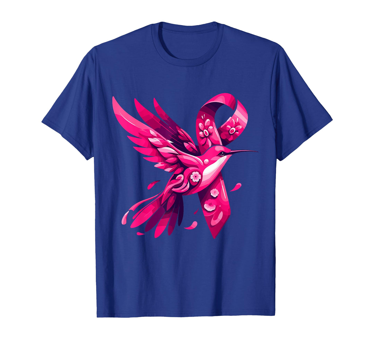 Hummingbird Flower Pink Ribbon Breast Cancer Awareness T-Shirt