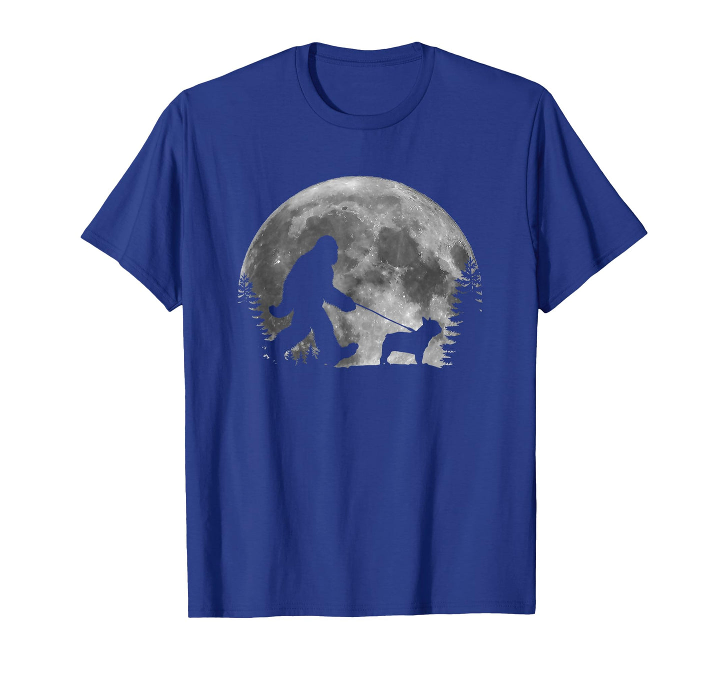 Bigfoot Walking a Dog Funny Frenchie Lovers Moon Halloween T-Shirt