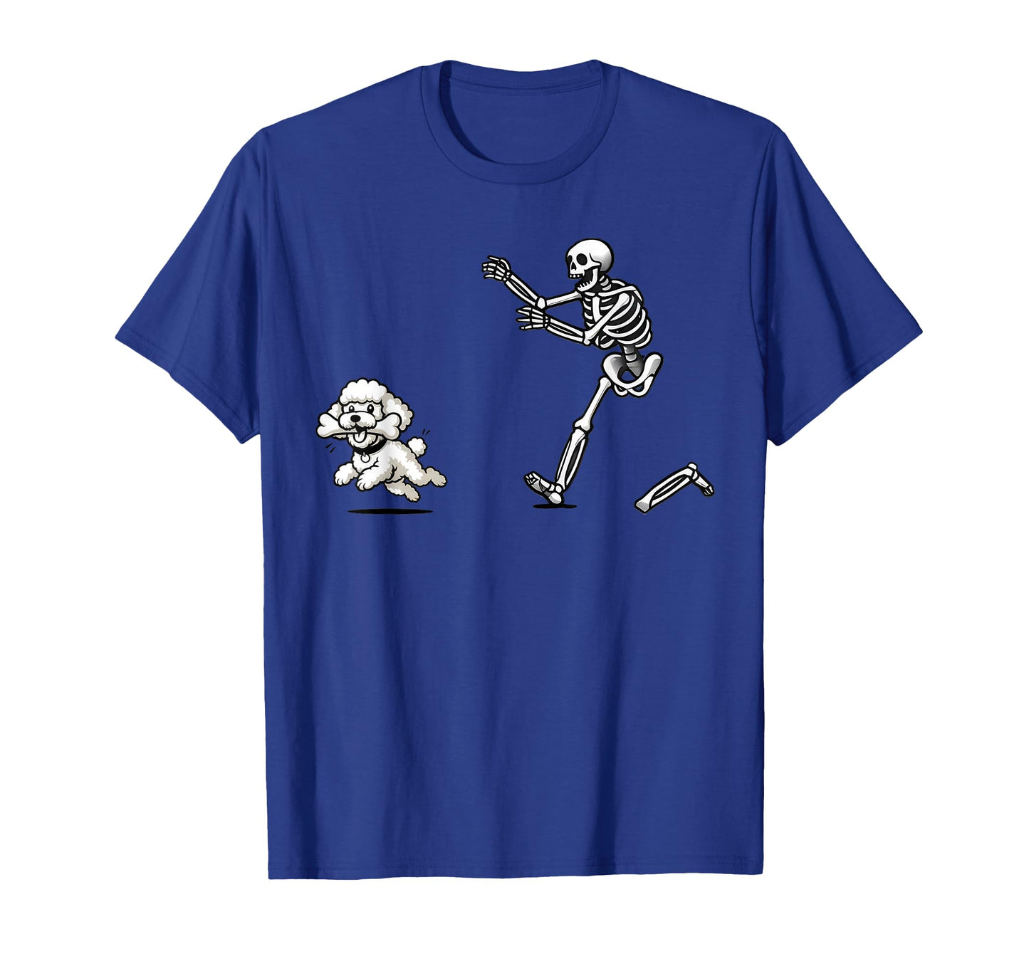 Funny Skeleton Chasing Poodle Halloween Dog Mom Pet Lover T-Shirt