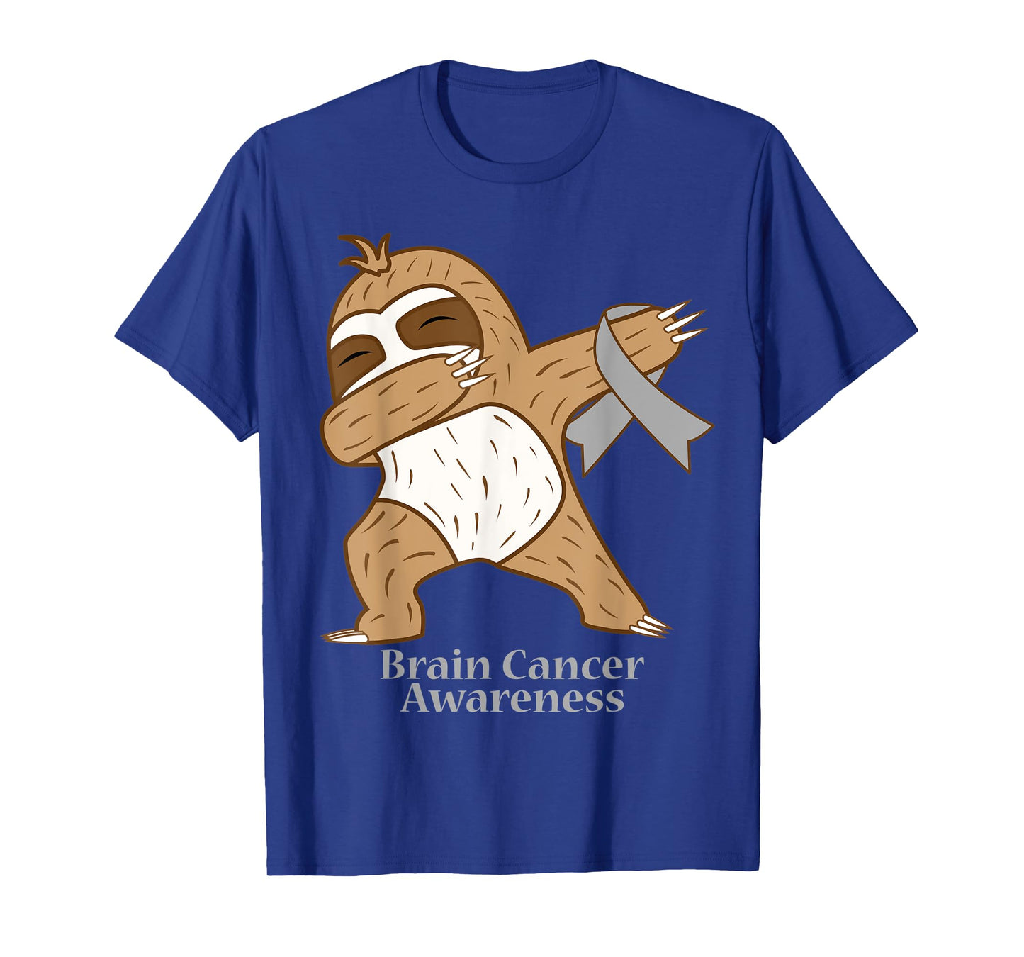 Brain Cancer Awareness Ribbon Dabbing Sloth Warrior Gift T-Shirt