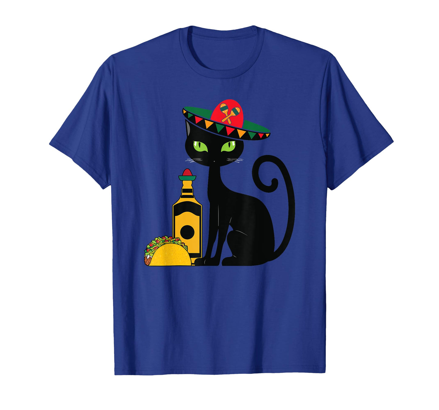 Cinco De Mayo Black Cat With Sombrero Tequila Funny T-Shirt for Men Women