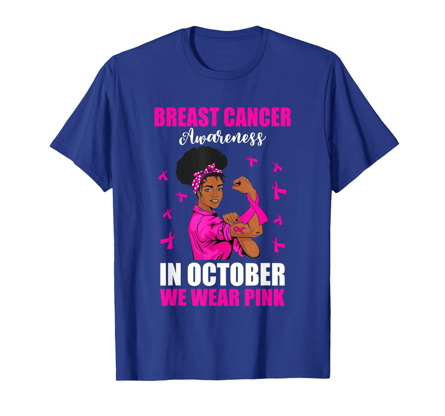 Black Woman In October We Wear Pink Breast Cancer Awareness T-Shirt
