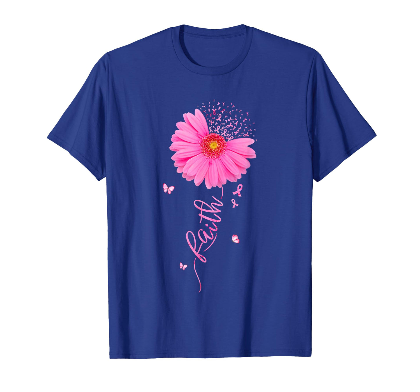Faith Pink Ribbon Daisy Flower Breast Cancer Awareness Women T-Shirt