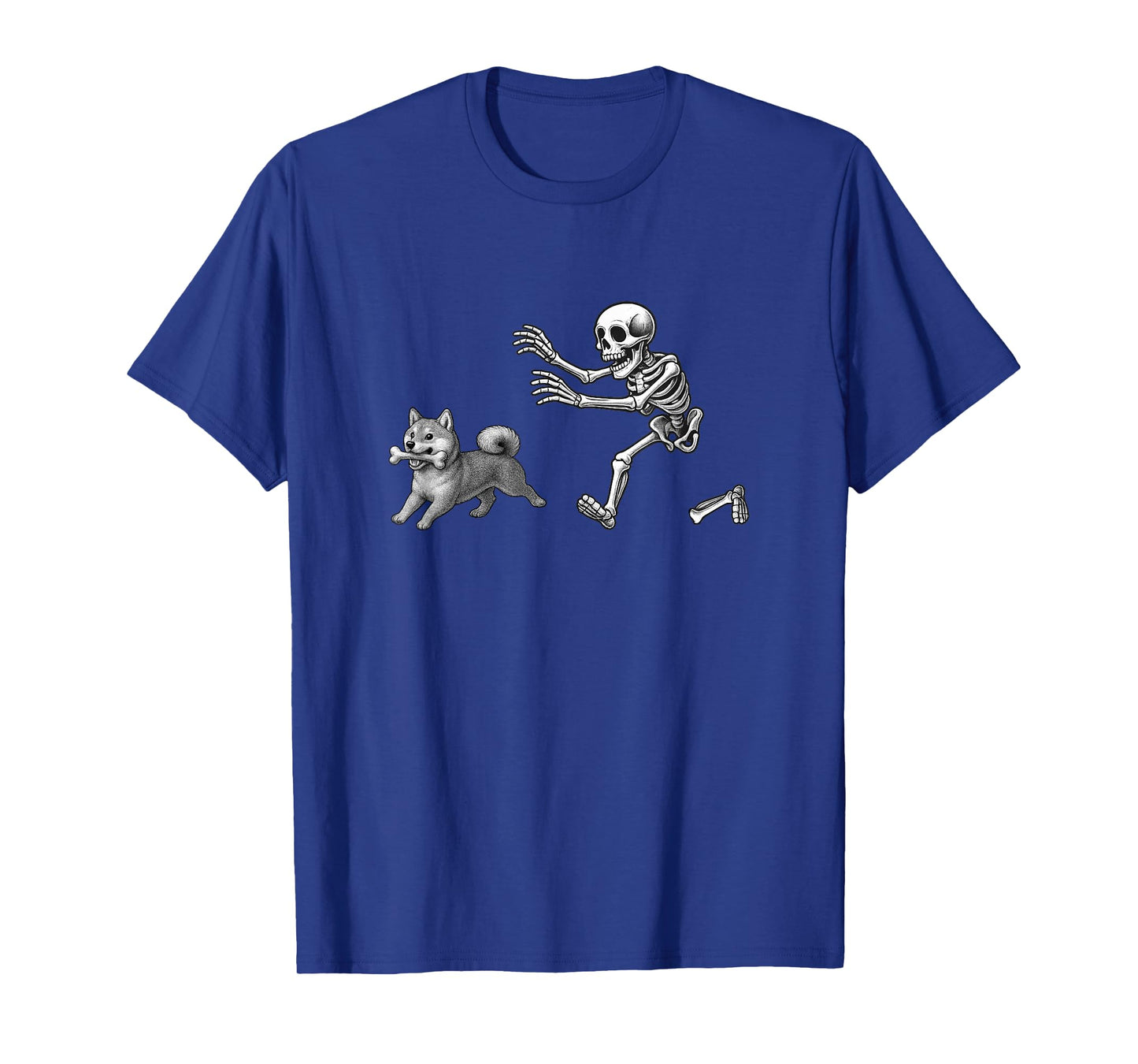 Funny Skeleton Chasing Shiba Inu Dog Halloween Dogs Lover T-Shirt