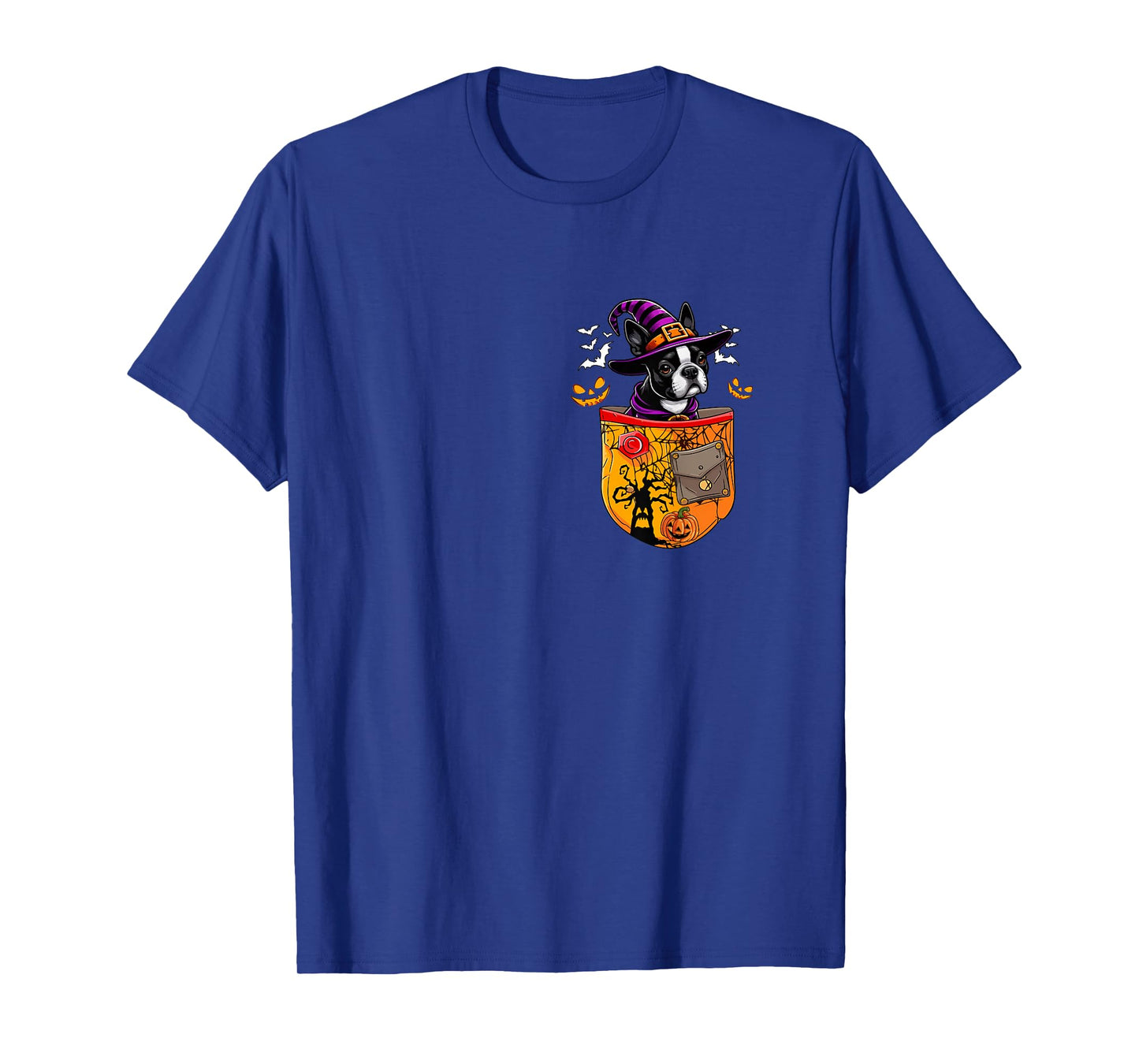 Boston Terrier As Witch in Pocket Halloween Dog Owner Family T-Shirt