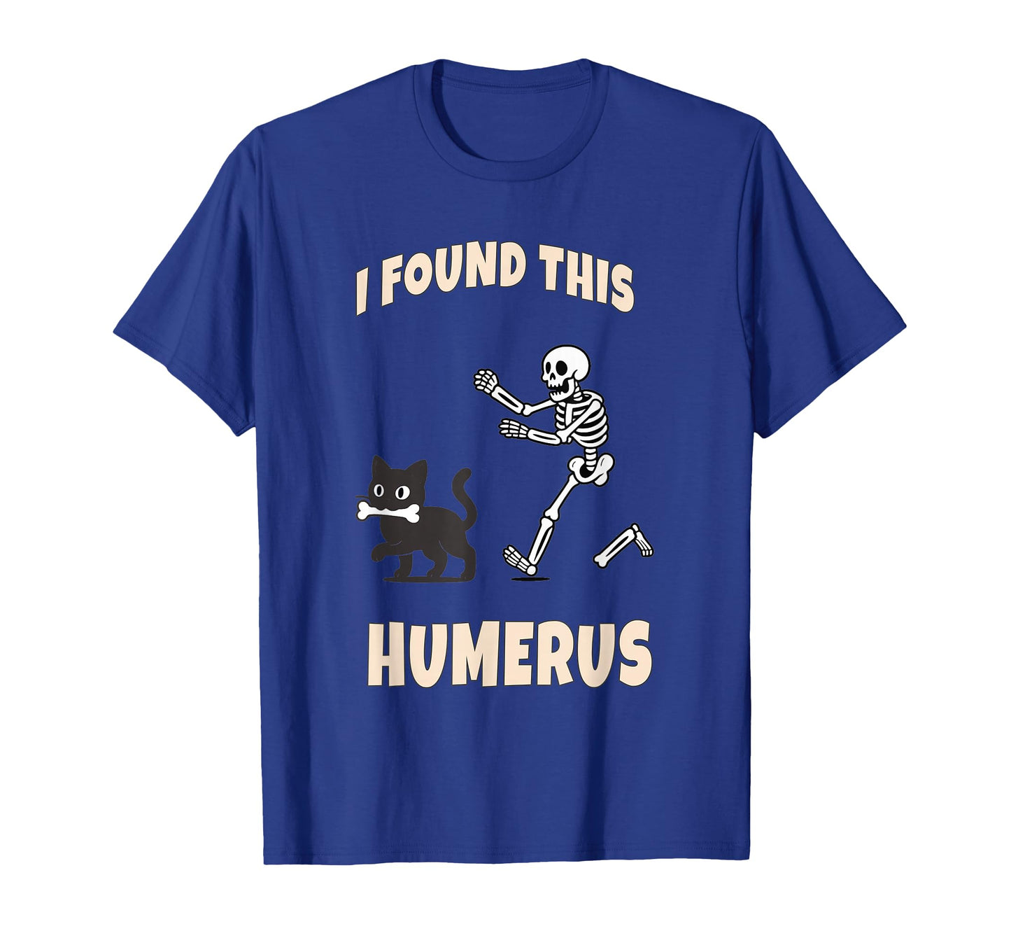 Skeleton Humerus Chasing Black Cat Halloween T-Shirt