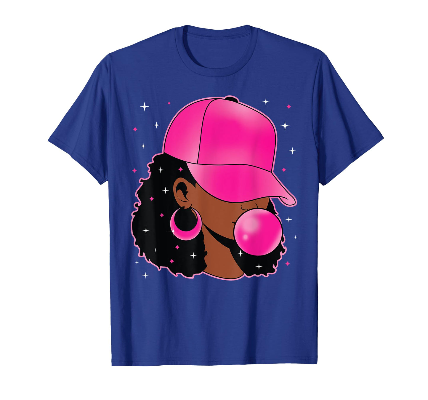 Funny Afro Girl Blowing Pink Bubble Gum Halloween Costume T-Shirt