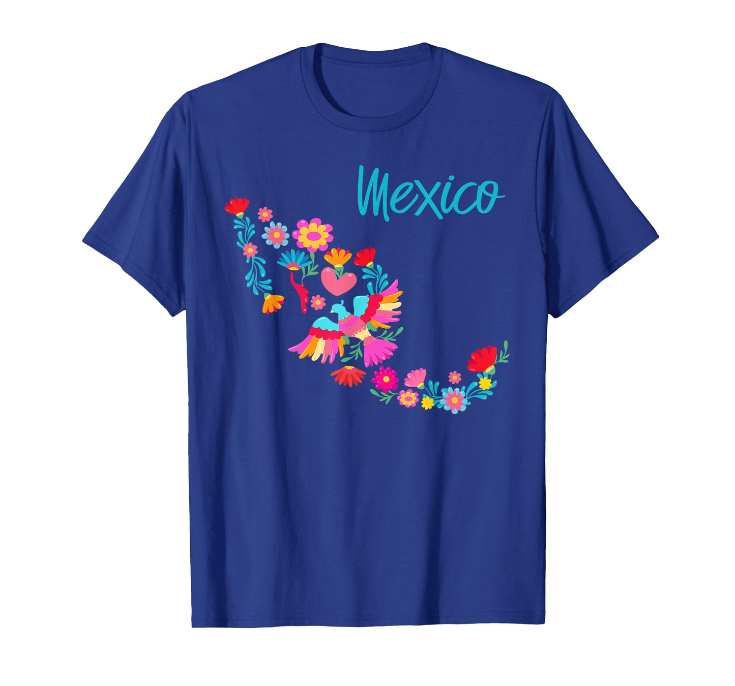 Mexico Map Floral Otomi Mexican Flowers Art Colourful Bright T-Shirt