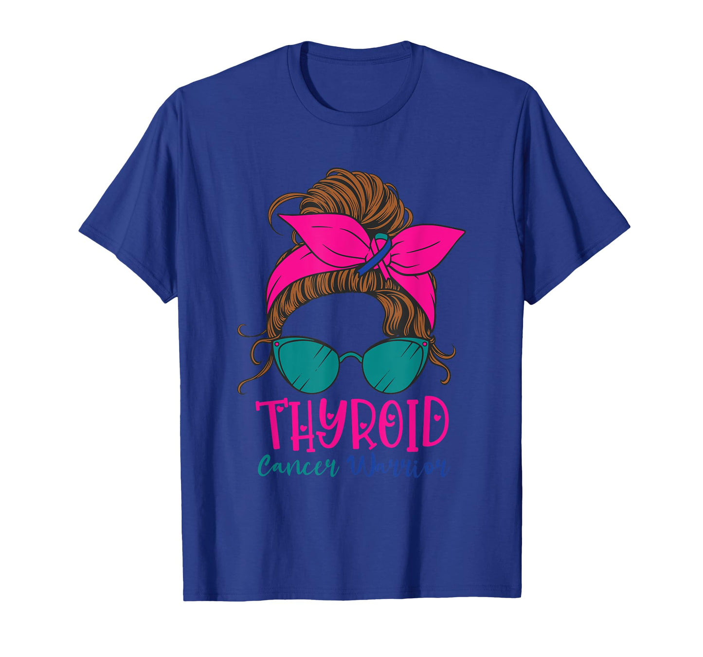 Thyroid Cancer Awareness Warrior Messy Bun Thyroidectomy T-Shirt