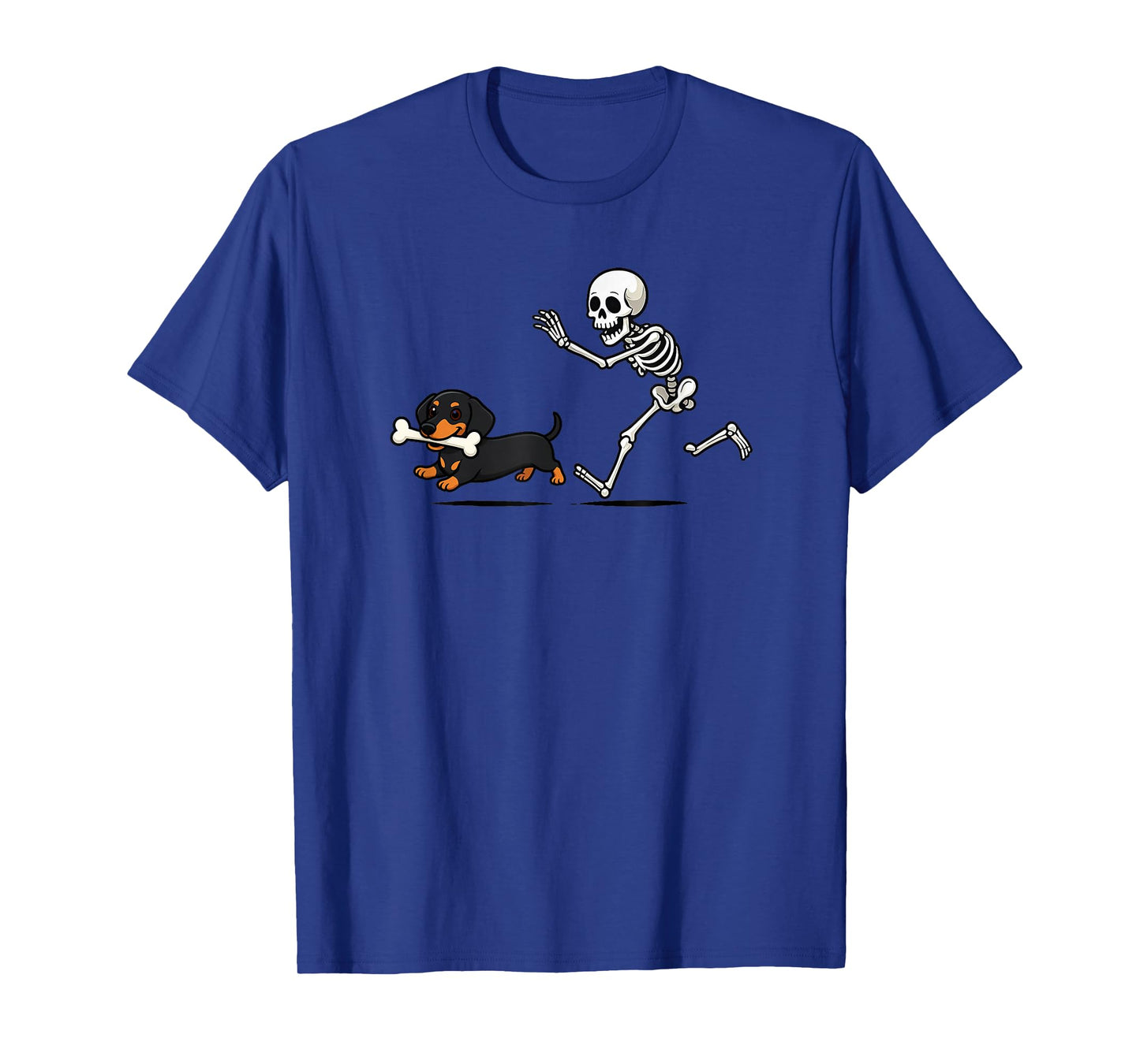 Funny Skeleton Chasing Dachshund Halloween Dog Mom Pet Lover T-Shirt