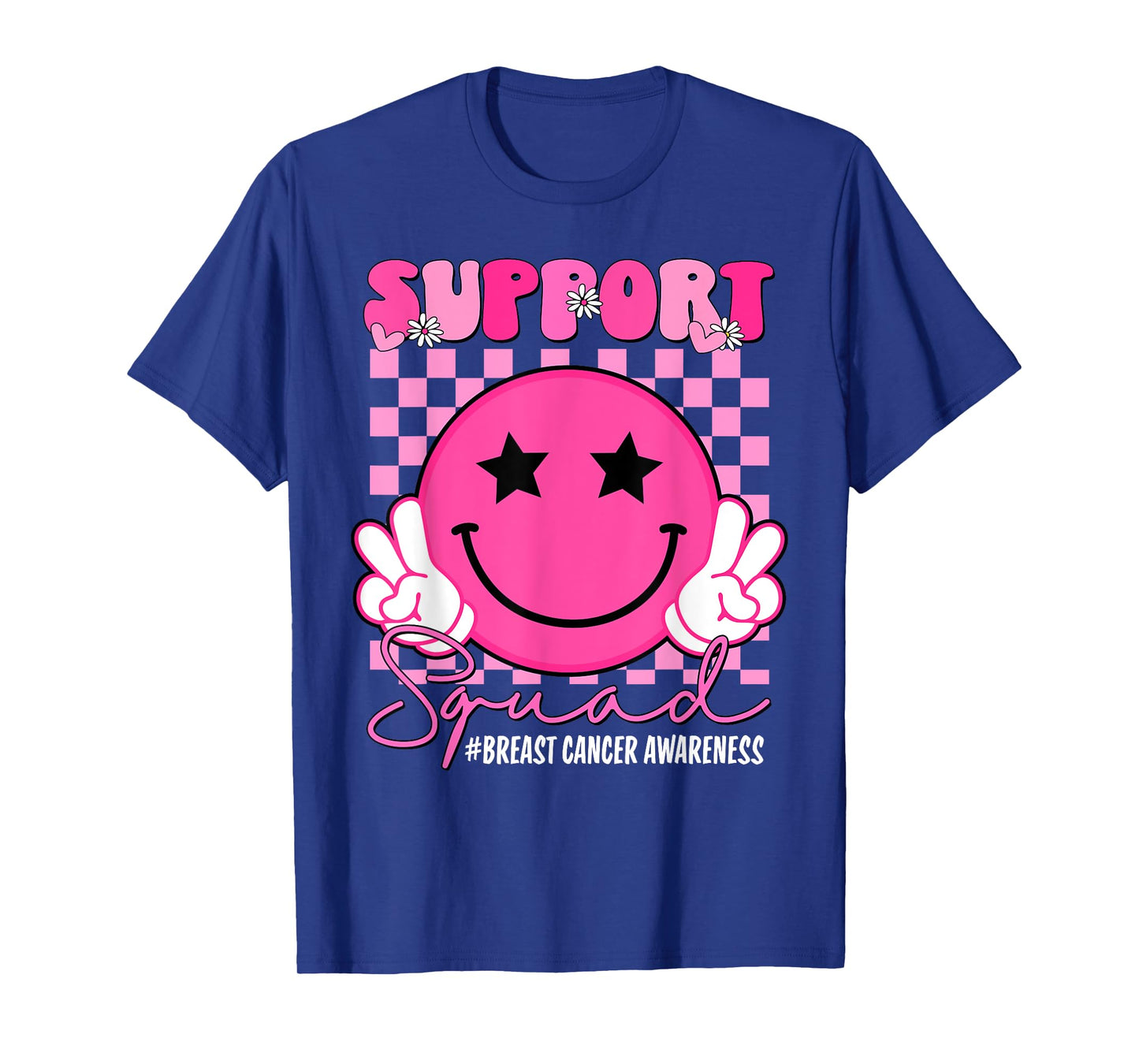 Support Squad Groovy Pink Smile Face Breast Cancer Awareness T-Shirt