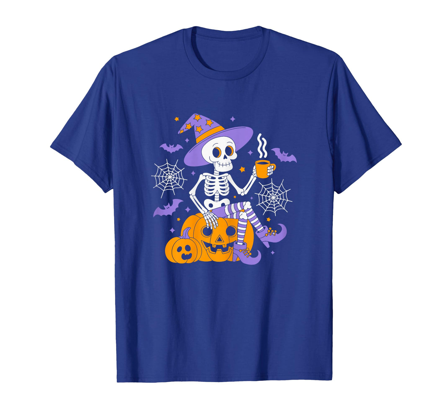 Cute Skeleton Holding Coffee Halloween Outfit for Women T-Shirt